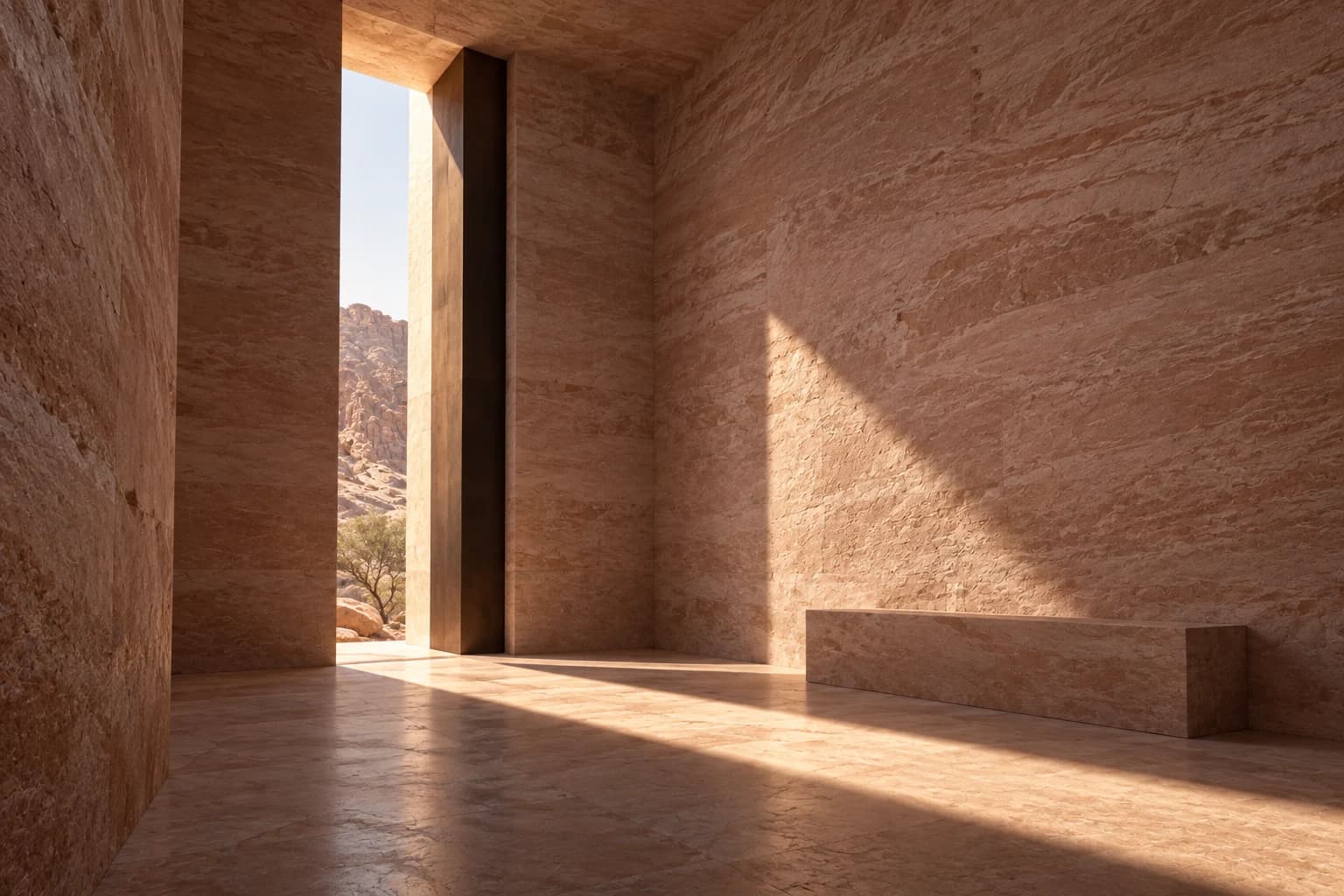 Sunlight entering a quiet sandstone gallery